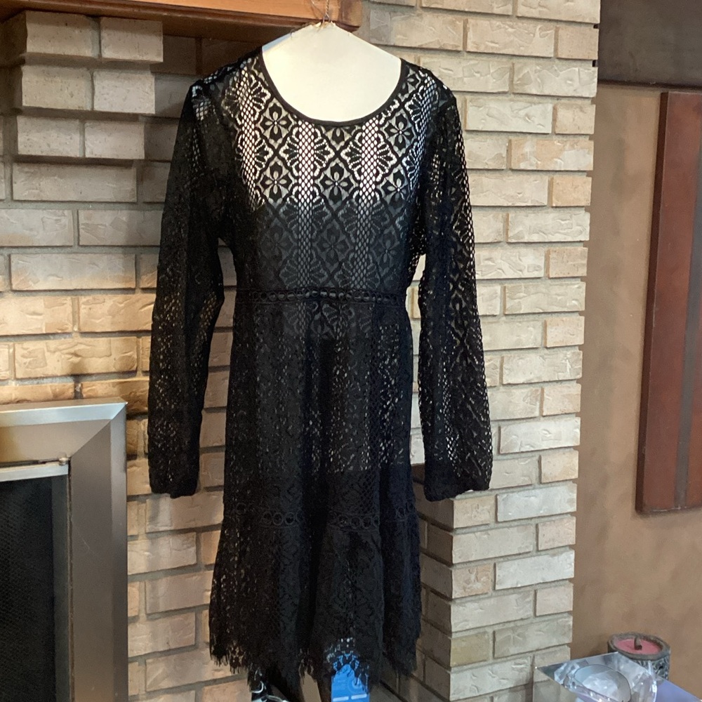 Boho, Bohemian, lace cover-up, see-through Elegant Black Lace Dress